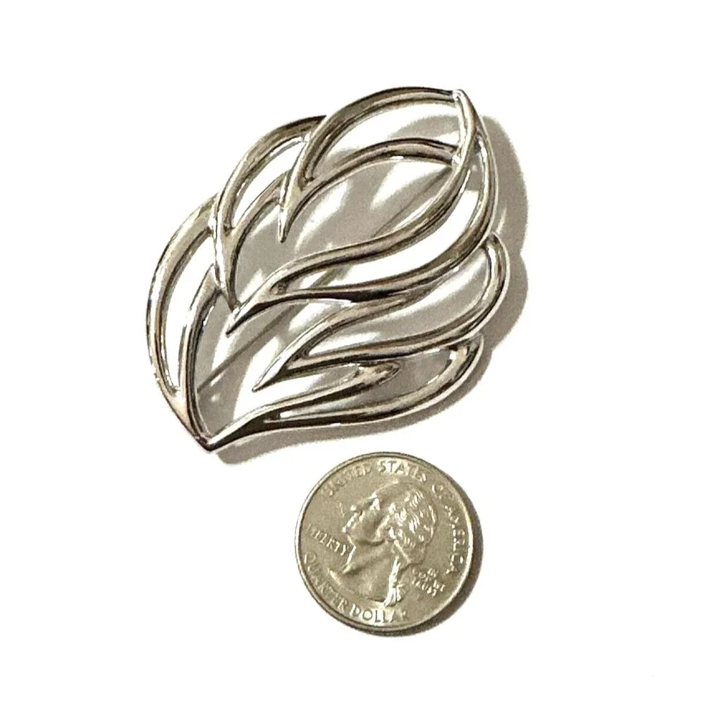 Vintage Monet Brooch Open Work Silver Tone Modernist Abstract Statement Pin 2.5